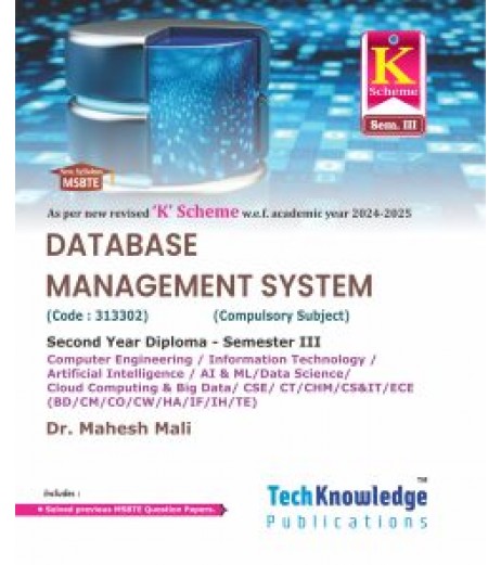 Database Management System MSBTE K Scheme Diploma Sem 3 Computer & IT Engineering| TechKnowledge Publications.